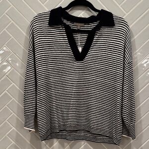 Lilla P Black and White Striped Sweater